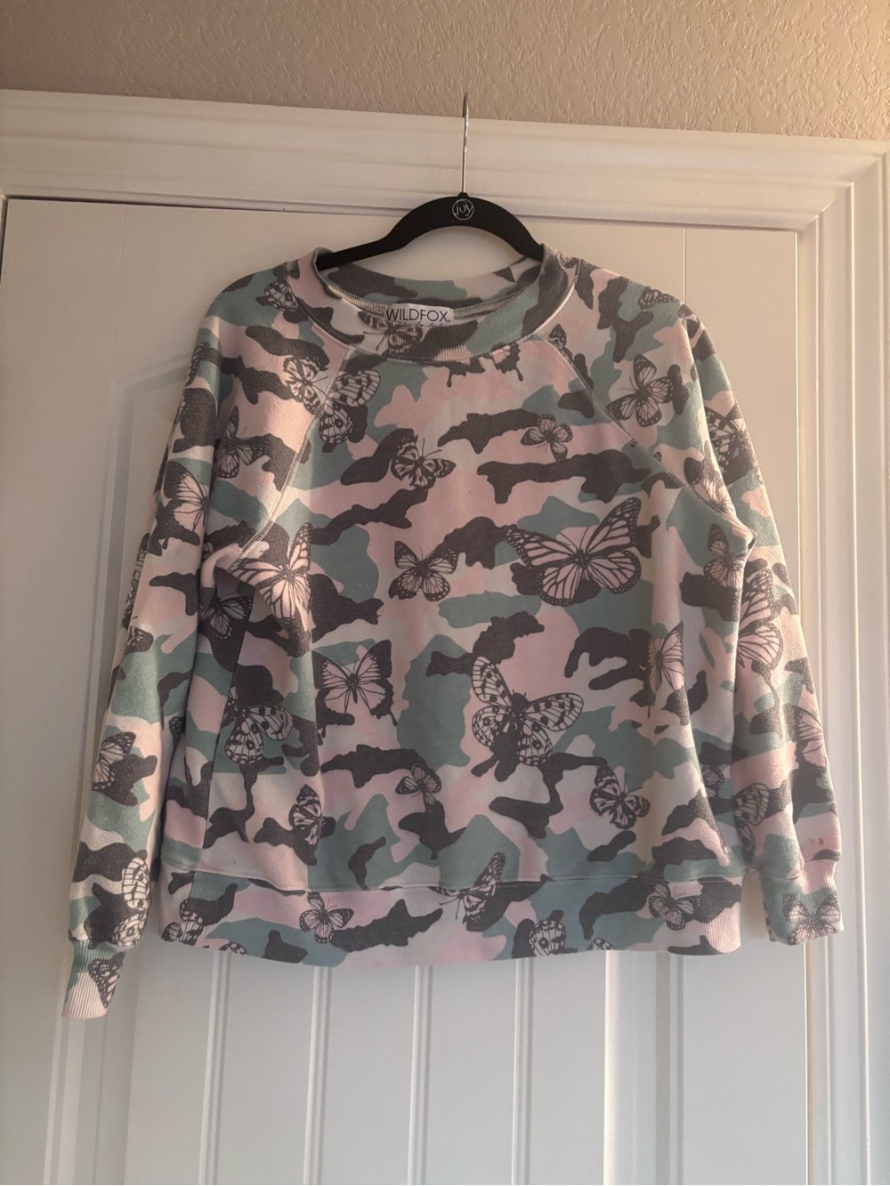 Wildfox Pastel Pink & Mint Butterfly Camo Crewneck